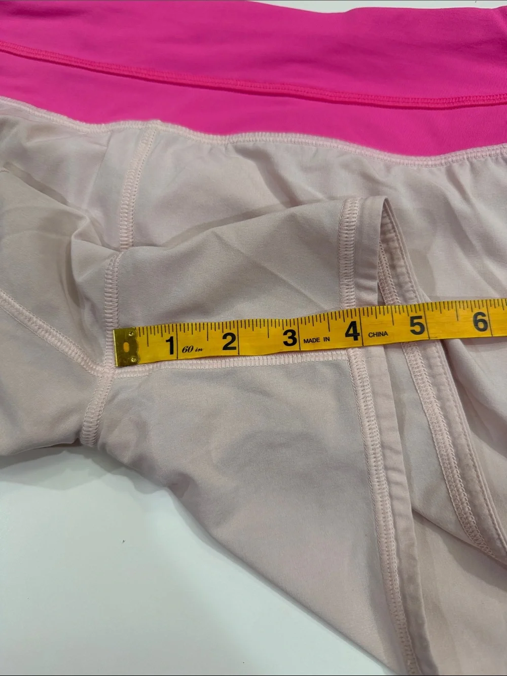 Lululemon Women's Light Pink Active Shorts with Hot Pink Waistband